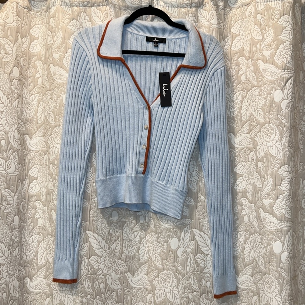 Lulu's Blue Collared Sweater Top